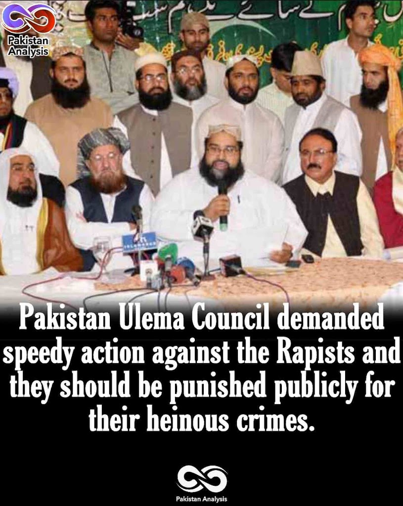 Pakistan Ulema Council demanded speedy action against the Rapists and they should be punished publicly for their heinous crimes.